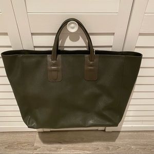 Neil Barrett Unisex Weekender Tote. Brown/Green Leather